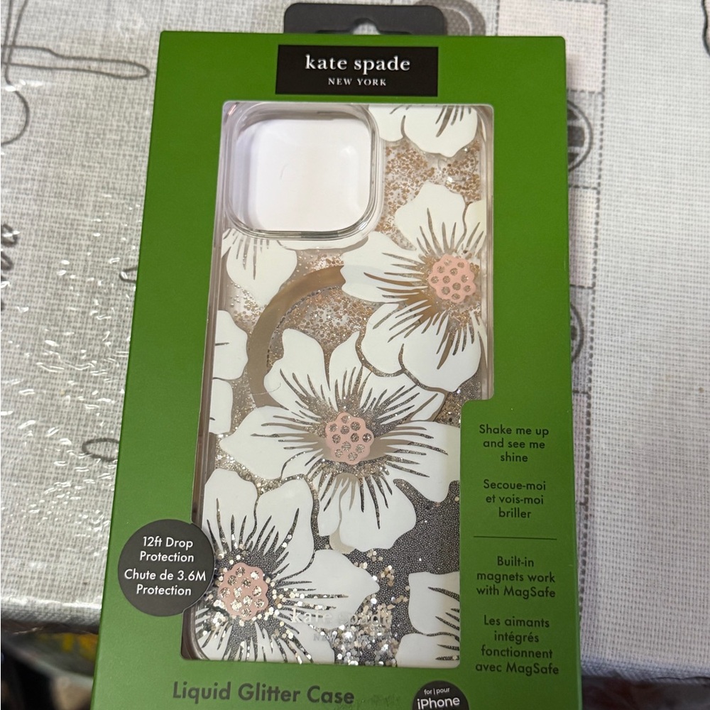 Kate Spade- White and Silver Floral Glitter iPhone 16 Pro Max Case